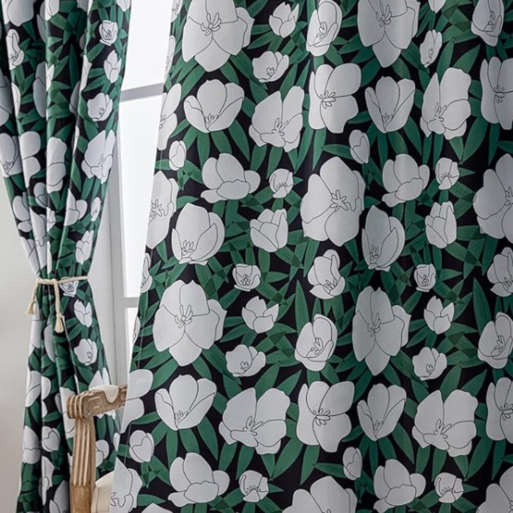 Flowers Curtains –2 Panels, 54"x84", Vintage Rose Floral Embroidered